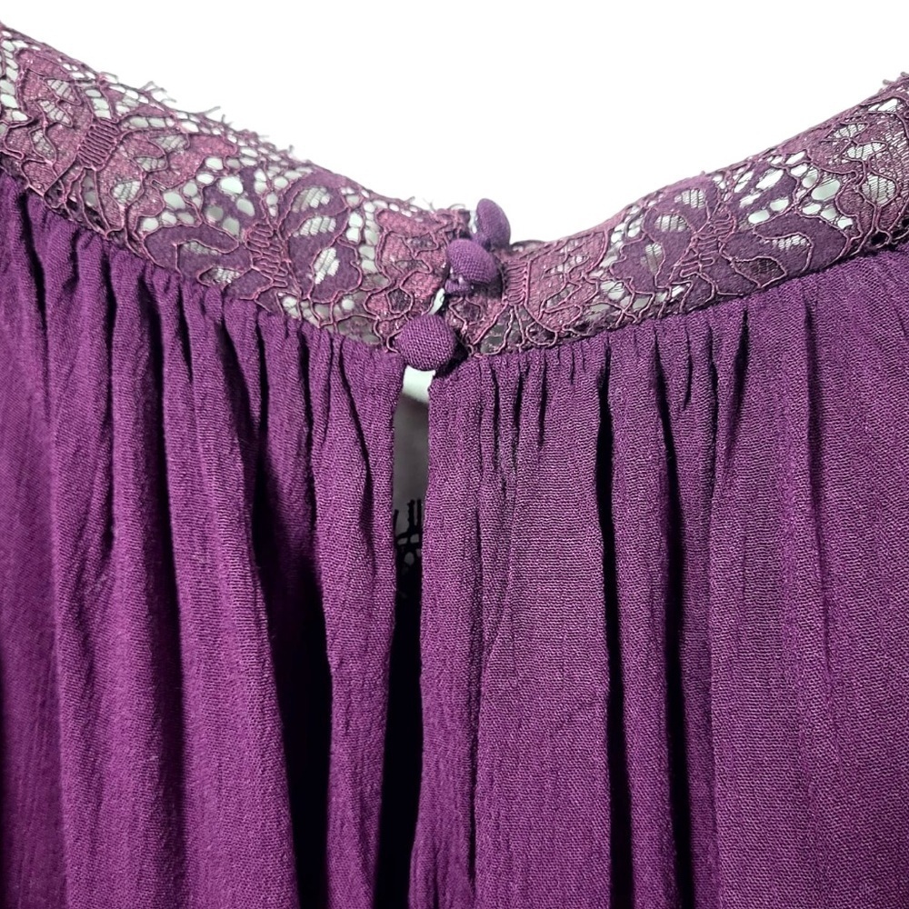 Free People Flutter By Peasant Lace Trim Square Neckline Blouse in Plum - Picture 9 of 13